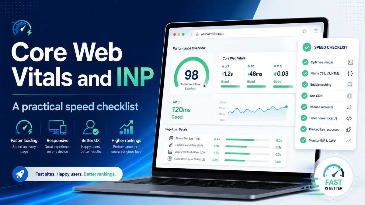Infographic: Core Web Vitals and INP — a practical speed checklist with a performance dashboard — NEXT SEO24